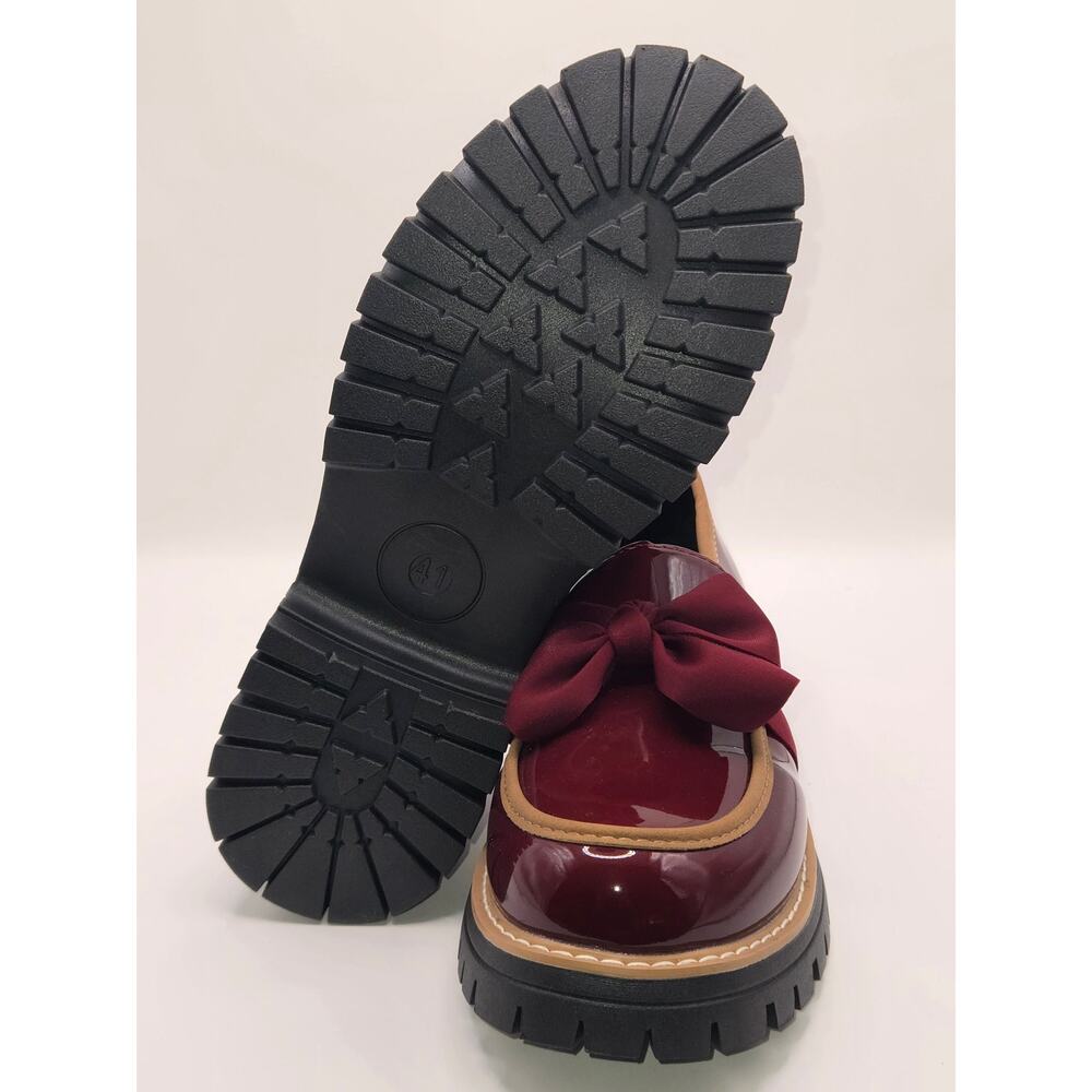 Women's Patent Leather Bow Loafers Burgundy Chunky Lug Sole EU 41 US 10 New - Picture 6 of 6